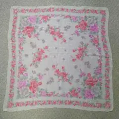 花柄　シルク　絹　ラメストライプ　大判スカーフ ピンク系　レディース