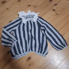 Butterrub Lサイズ 長袖カットソー グレーとネイビーのストライプ