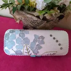 紫陽花柄刺繍 メガネケース♥美しいファブリックデコ♥