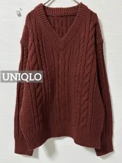 0188 UNIQLO JWAnderson ケーブルVネックセーター ボルドー