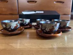 漆塗り カップアンドソーサー 5客セット／龍 模様 和風茶器 ティー