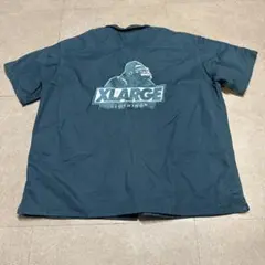 X-large 半袖シャツ　ワークシャツ　ターコイズグリーン　ロゴ　XL