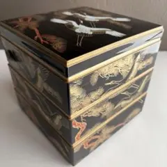 重箱 3段 漆器 蒔絵 松に鶴 和食器 蓋付き