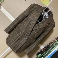 レトロ古着 グレンチェック柄 ダブルジャケット ヴィンテージ 古着 やや難あり