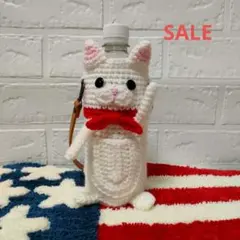 SALE ☆ペットボトルカバー☆白ねこ119(ᯫ᳐⦁⩊⦁ᯫ᳐)ฅʾ☆500ml用