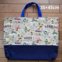 大きめレッスンバッグ33　昔話し　モスグリーン地35×45cm（マチ4cm含む）