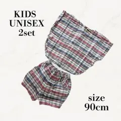 【10%OFF】子供服 チェック柄 半袖 夏服 セットアップ　90cm