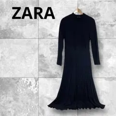 【美品】ZARA ザラ コントラストプリーツミディワンピース　ドッキング　L