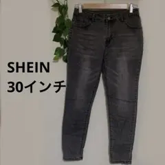 SHEIN 【30インチ】黒 ブラック スキニーデニム ストレッチ