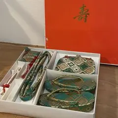 七五三 ７歳 草履21cm バッグ セット 緑金