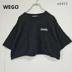ウィゴー　カットソー　黒　半袖　五分袖　Tシャツ　ショート丈　ビックプリント