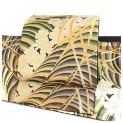 正絹　付け帯　楽帯　黒地に金彩　花　二部式　二重太鼓　作り帯