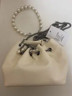 2wayパールハンドル 巾着バッグ　ショルダーバッグ