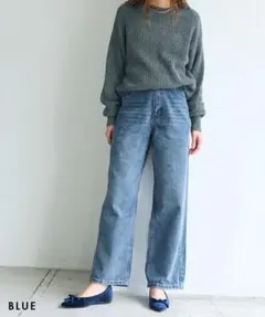 ベースメントオンライン　ストレートバギーデニム ブルーのサムネイル