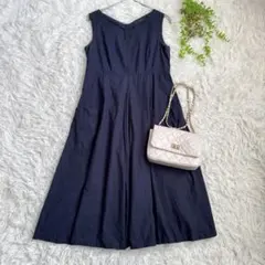 Noble ◆ノースリーブ Vネック ワンピース(38)ネイビー　コットン100