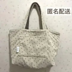 ハンドメイド　ヌビ アーモンドグレー　コーデュロイ　小花　リバーシブル