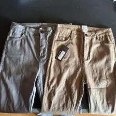 スキニーパンツ グレー ベージュ 2色セット