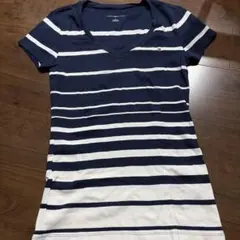Tommy Hilfiger ネイビー/ホワイトストライプ Tシャツ