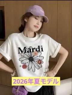 Mardi 花柄プリント 半袖Tシャツ ホワイト M