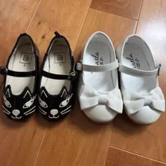 GAP黒色猫シューズ12.5cm 白色リボンシューズ15cm 結婚式　フォーマル