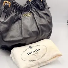 PRADA】トートバッグ ロゴ金具 サイドジッパー レザー ネイビー A4 