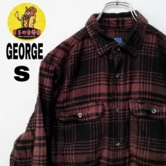 usa古着 GEORGE ネルシャツ　S ブラック　えんじ　オンブレチェック