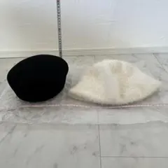 白　フェイクファー　バケットハット　と　黒　メーテル帽　ベレー帽　セット