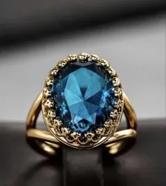 青色の宝石の金色リング13号