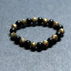 BR335 天然石 ビーズリング ブラックオニキス ゴールドヘマタイト