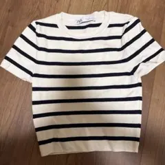 ZARA アイボリー ネイビー ストライプ 半袖ニット M
