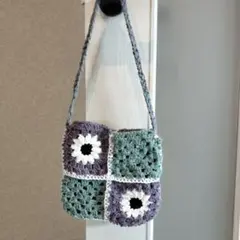 ハンドメイドグラニーバッグ 紫 緑 白　値下げ