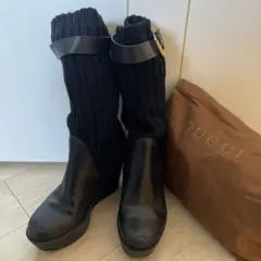 再値下げ　GUCCIウェッジソール ニットブーツ　サイズ24〜24.5