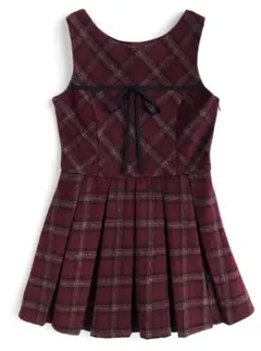 GRL チェック柄リボンノースリーブミニワンピース[dk1590]