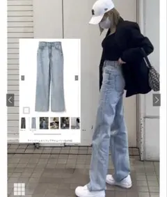フリンジヘムセミフレアデニムパンツ　M cu166