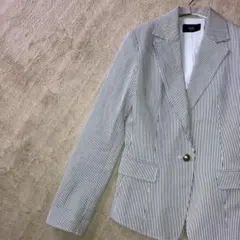 VICKY ビッキー ストライプ テーラードジャケット サイズ2(M) 白 綿のサムネイル