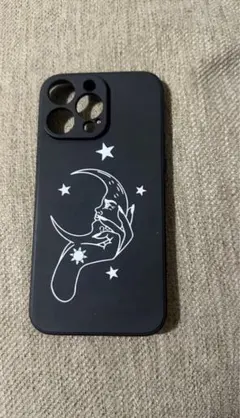 iPhone 14 pro MAX用 ハードケース 月と星のデザイン ブラックのサムネイル
