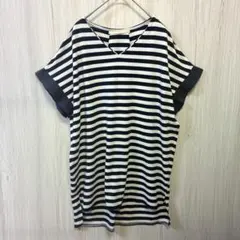 メルローズクレール ボーダー チュニックカットソー 半袖 袖フリル バックタックのサムネイル