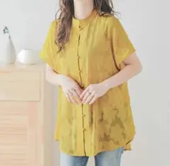 la gemme フレンチスリーブ シアーシャツ ジャガード スタンドネックのサムネイル
