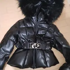 GDA ブラック レザーダウンジャケット ファー付きミニ丈