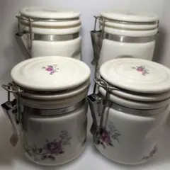 レトロな陶器 花柄 保存容器 大小セット各2個