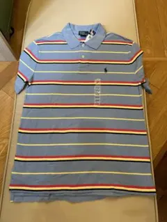 新品Ralph Lauren ポロシャツ L (14/16) 水色 ストライプ