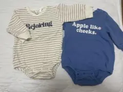 美品　ストライプ柄・青色ロンパース2点セット