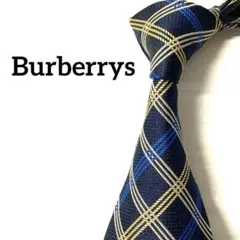 バーバリー　ネクタイ　チェック　ネイビー系　ゴールド　ホースロゴ