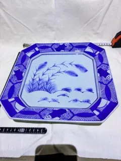 有田焼 大皿 約30cm 染付 八角皿 盛皿 飾り皿 箱付き