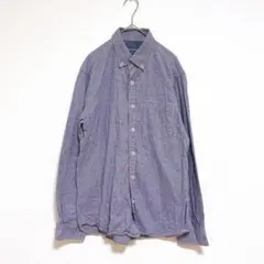 ドゥクラッセ　チェックシャツ　L ブルー　綿　100% 長袖　薄手　羽織り