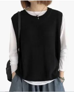 ブラック ニットベスト Vネック ノースリーブ