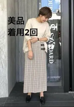 タイトスカート　チェック柄 ロングスカート　Mサイズスカート　ラップスカート