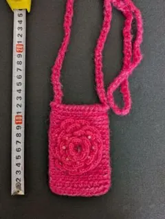 ピンクの花モチーフ付きショルダーポシェット・1点物