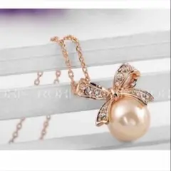 パール リボン ネックレス ローズゴールド 真珠 EARTHER RING