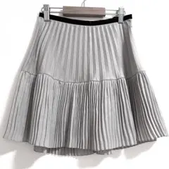 インディヴィ【5】2段プリーツフレアスカート　グレー　無地　おしゃれ　日本製